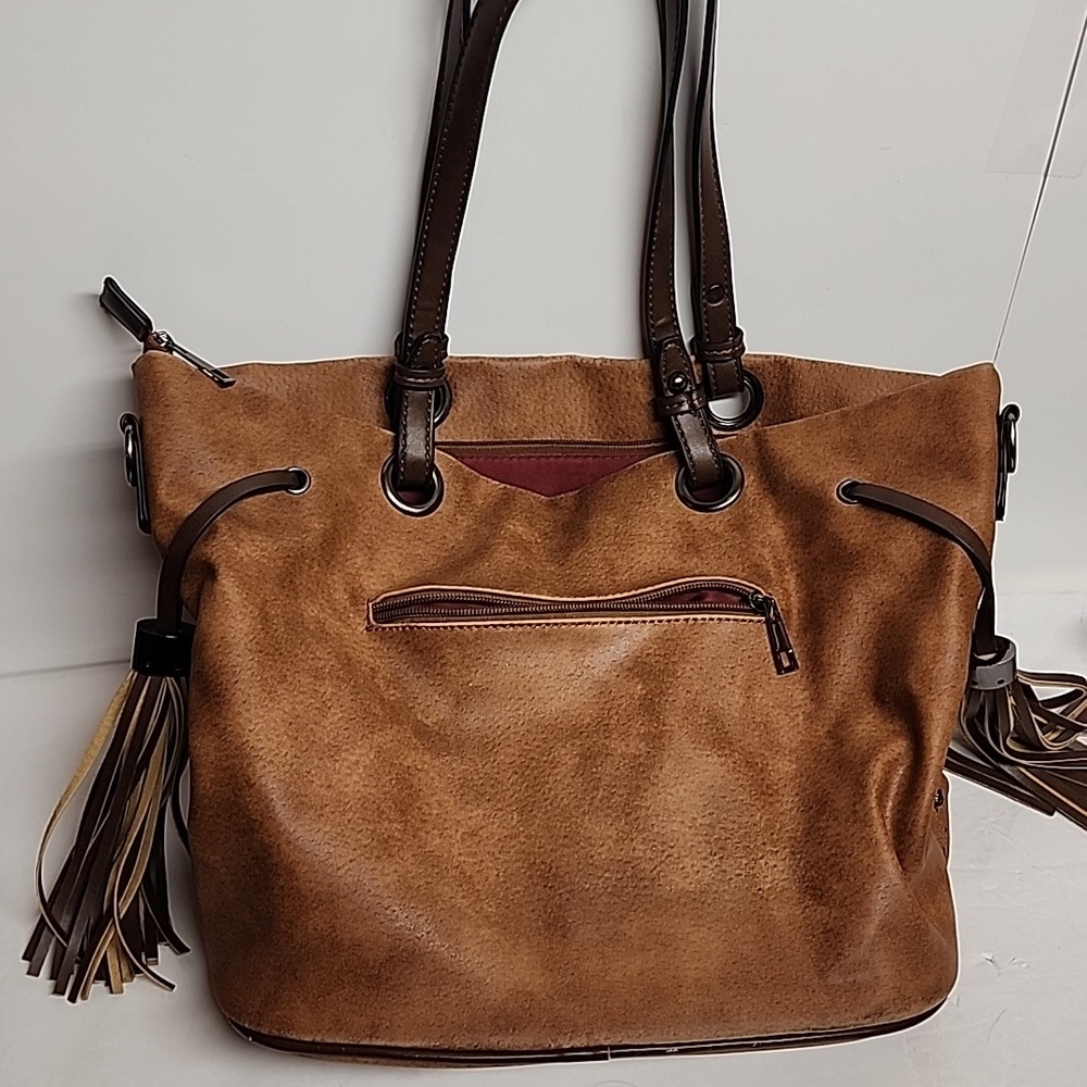 Sam & Hadley Large Studded Cognac & Brown 100% PVC Handbag with Tassel Accents - Picture 10 of 13